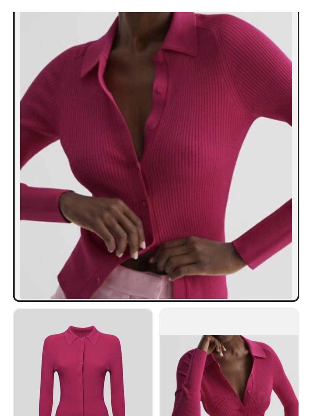 Reiss Collared Pink Ribbed Cardigan